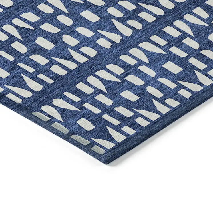 8' X 10' Navy Blue And Ivory Geometric Washable Indoor Outdoor Area Rug