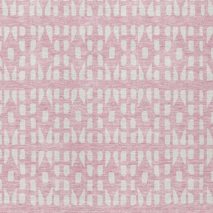 3' X 5' Pink And Ivory Geometric Washable Indoor Outdoor Area Rug