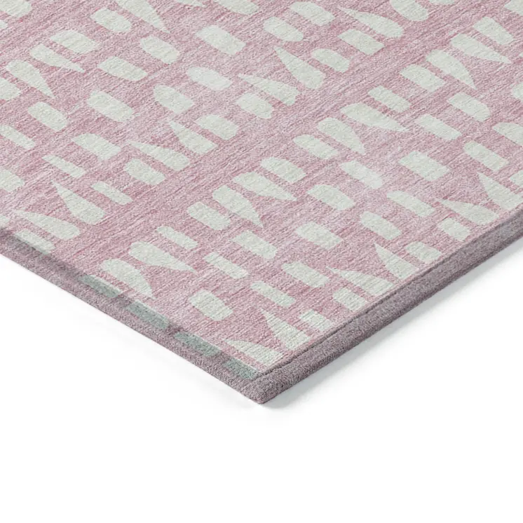 9' X 12' Pink And Ivory Geometric Washable Indoor Outdoor Area Rug