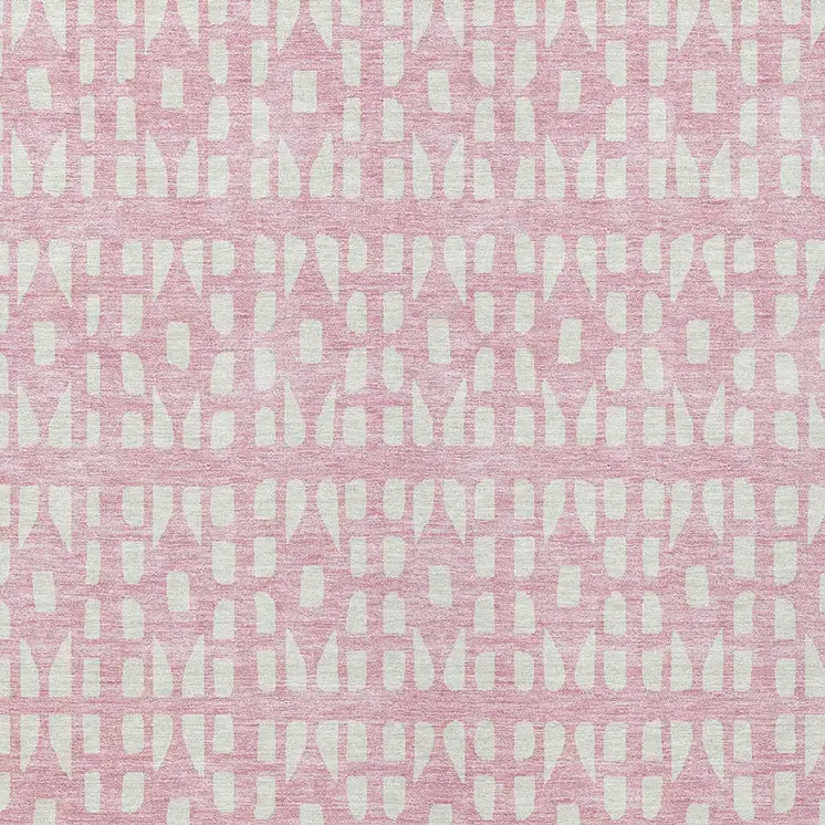 9' X 12' Pink And Ivory Geometric Washable Indoor Outdoor Area Rug