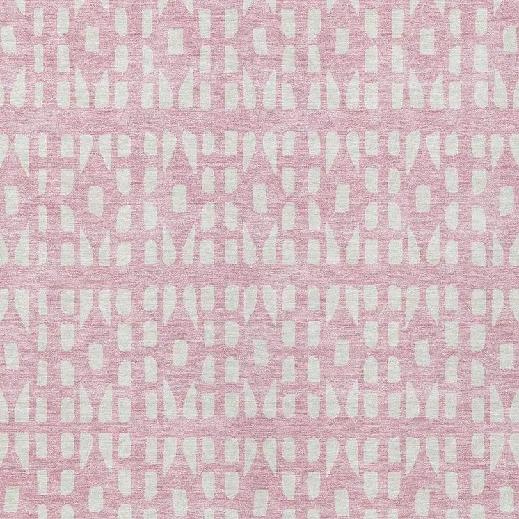 10' X 14' Pink And Ivory Geometric Washable Indoor Outdoor Area Rug