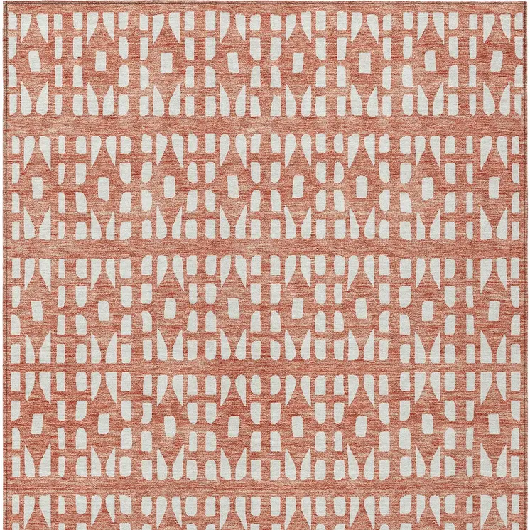 3' X 5' Salmon And Ivory Geometric Washable Indoor Outdoor Area Rug