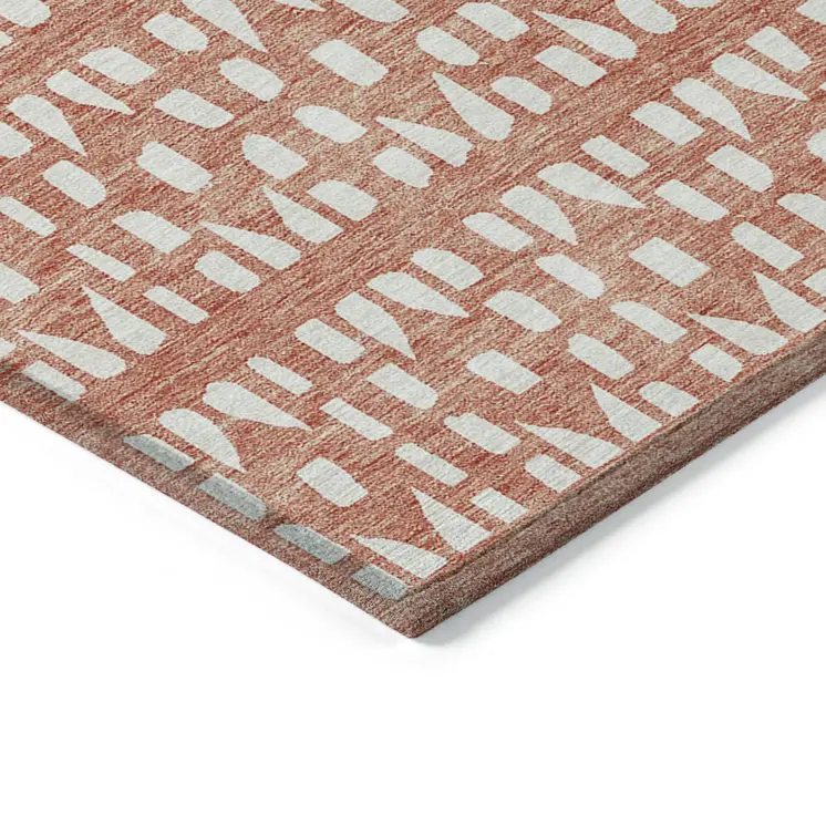3' X 5' Salmon And Ivory Geometric Washable Indoor Outdoor Area Rug