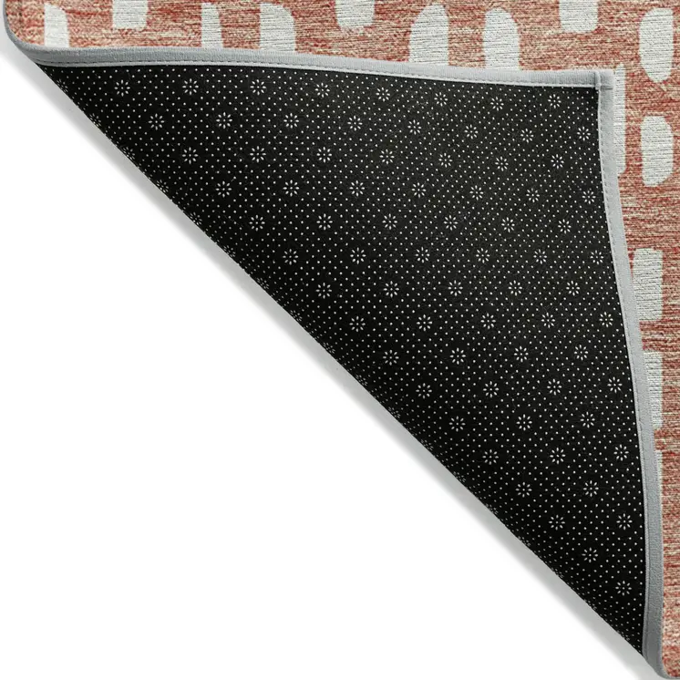 5' X 8' Salmon And Ivory Geometric Washable Indoor Outdoor Area Rug