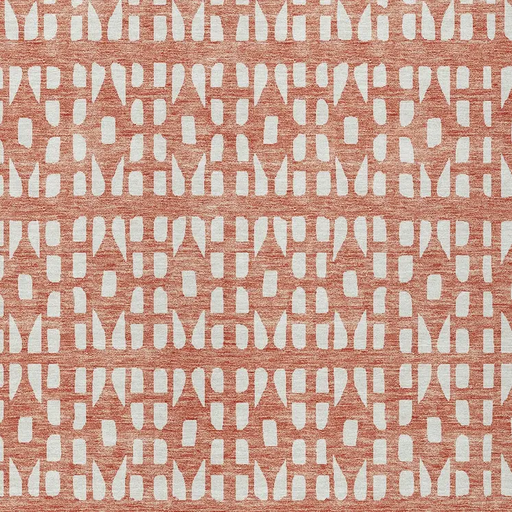5' X 8' Salmon And Ivory Geometric Washable Indoor Outdoor Area Rug