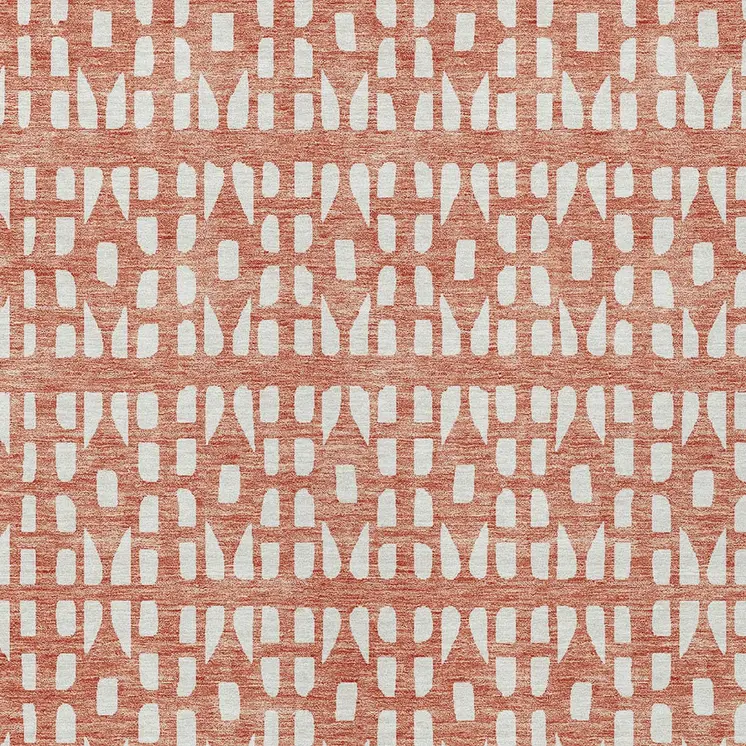 8' X 10' Salmon And Ivory Geometric Washable Indoor Outdoor Area Rug