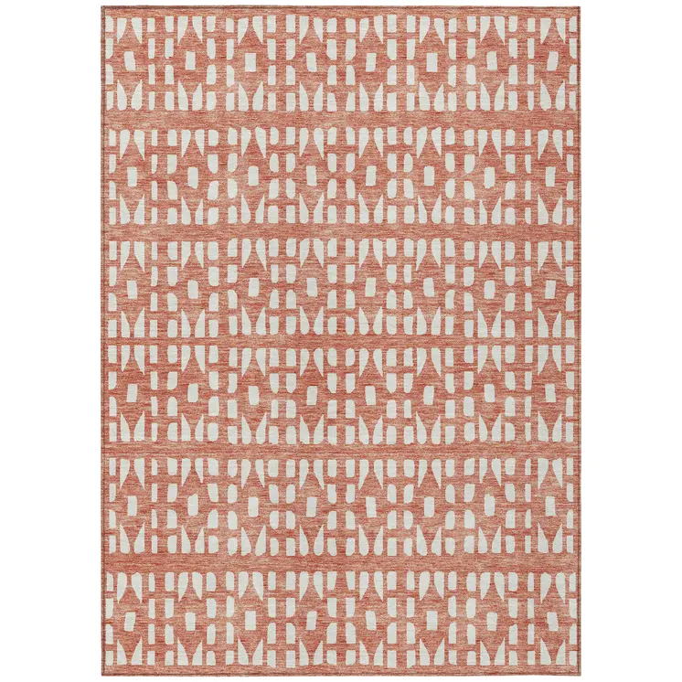 9' X 12' Salmon And Ivory Geometric Washable Indoor Outdoor Area Rug