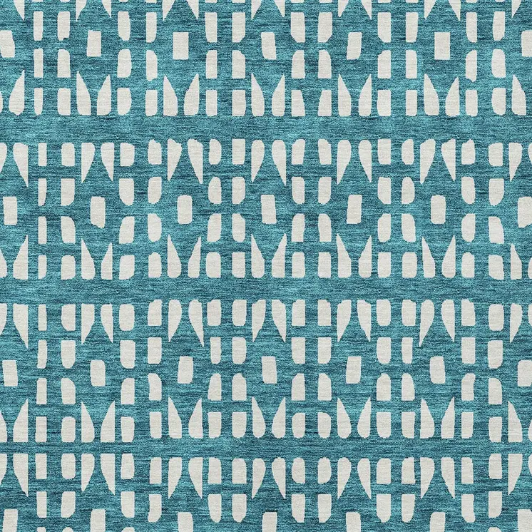 9' X 12' Teal Blue And Ivory Geometric Washable Indoor Outdoor Area Rug