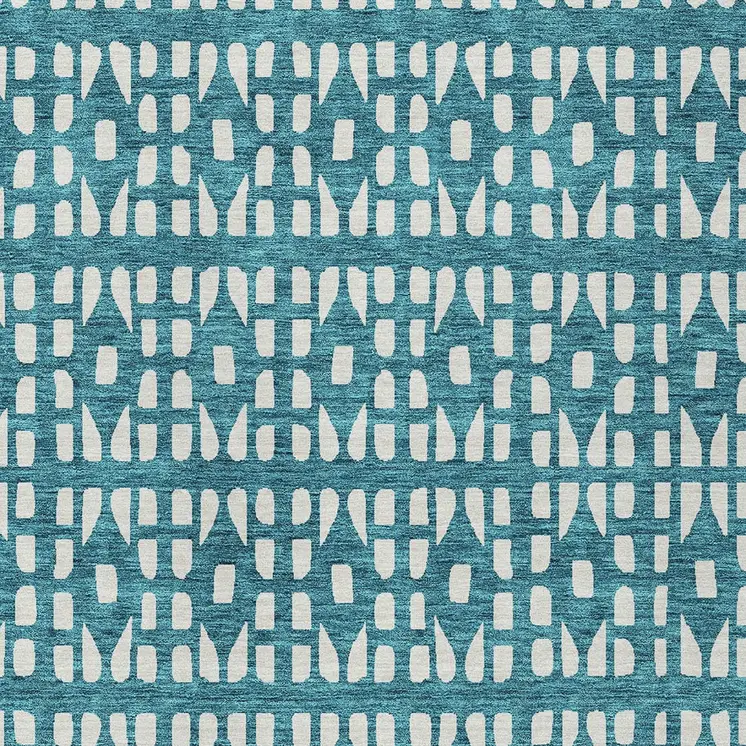 10' X 14' Teal Blue And Ivory Geometric Washable Indoor Outdoor Area Rug