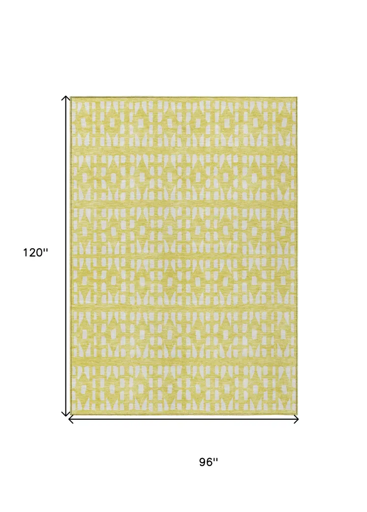 8' X 10' Yellow And Ivory Geometric Washable Indoor Outdoor Area Rug