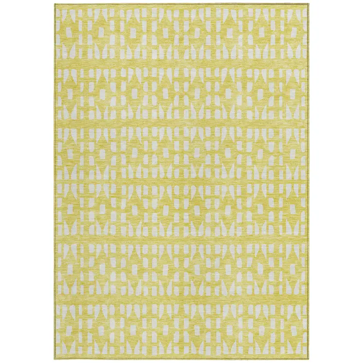 9' X 12' Yellow And Ivory Geometric Washable Indoor Outdoor Area Rug