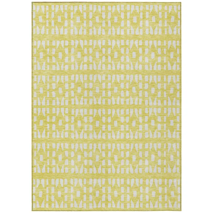 9' X 12' Yellow And Ivory Geometric Washable Indoor Outdoor Area Rug