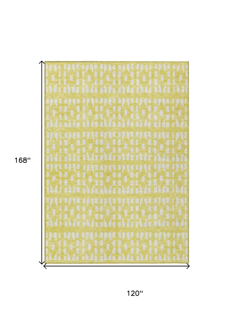 10' X 14' Yellow And Ivory Geometric Washable Indoor Outdoor Area Rug