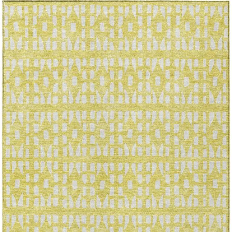 10' X 14' Yellow And Ivory Geometric Washable Indoor Outdoor Area Rug