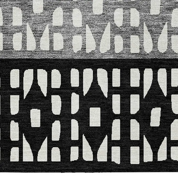 5' X 8' Black Gray And Ivory Geometric Washable Indoor Outdoor Area Rug