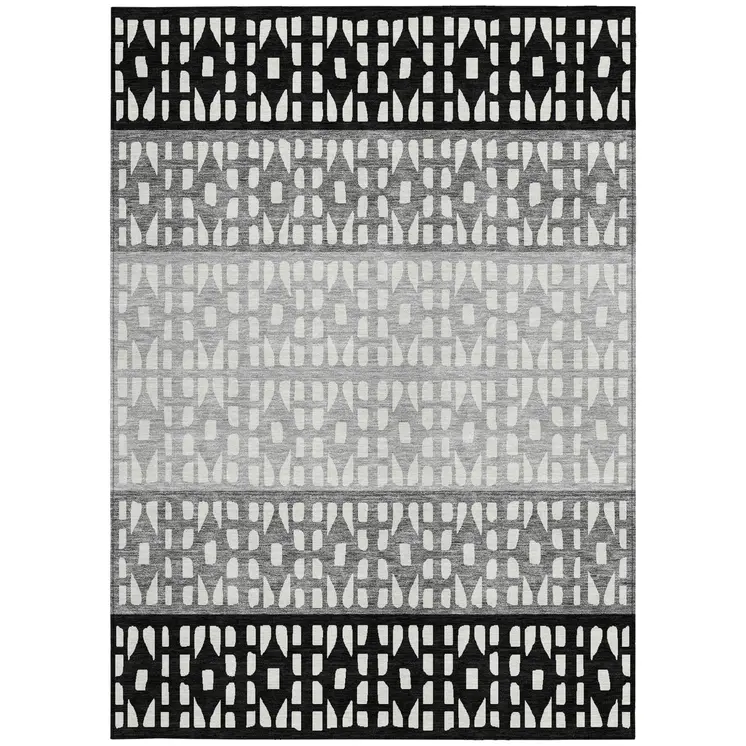 5' X 8' Black Gray And Ivory Geometric Washable Indoor Outdoor Area Rug