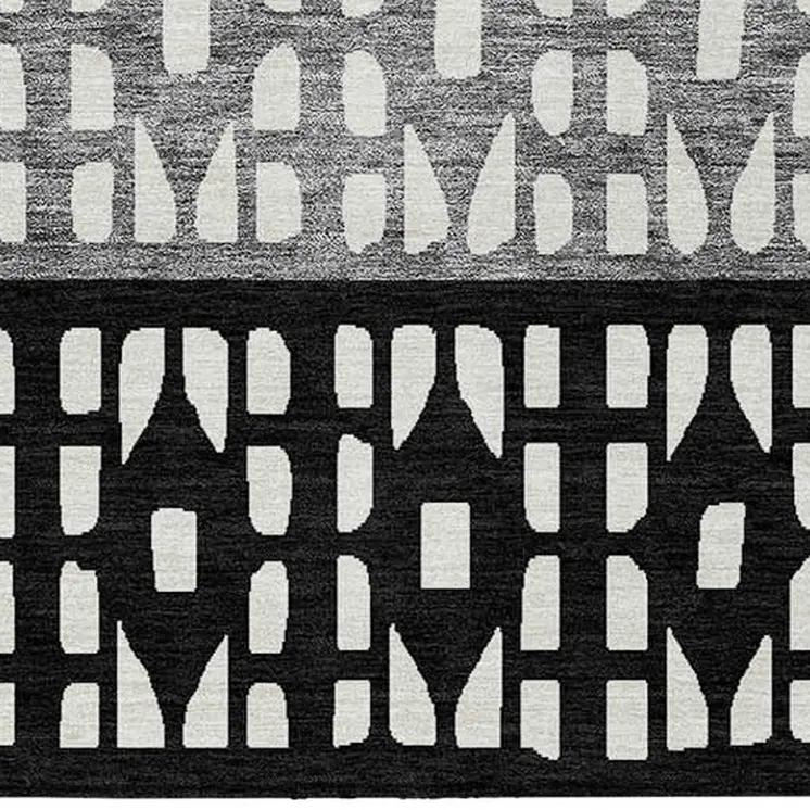 8' X 10' Black Gray And Ivory Geometric Washable Indoor Outdoor Area Rug