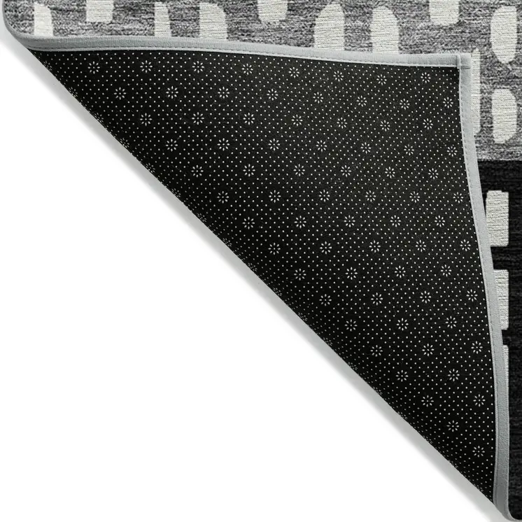 9' X 12' Black Gray And Ivory Geometric Washable Indoor Outdoor Area Rug