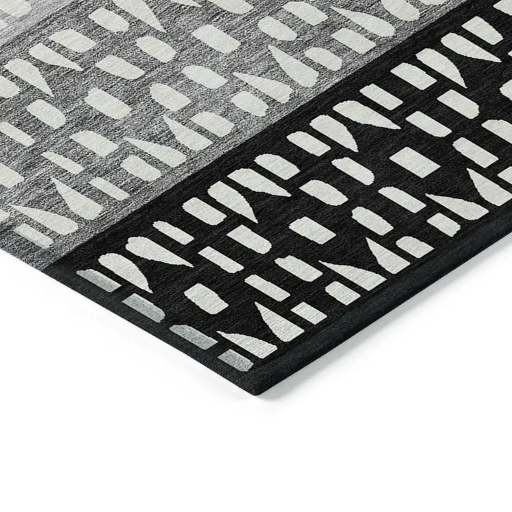 9' X 12' Black Gray And Ivory Geometric Washable Indoor Outdoor Area Rug
