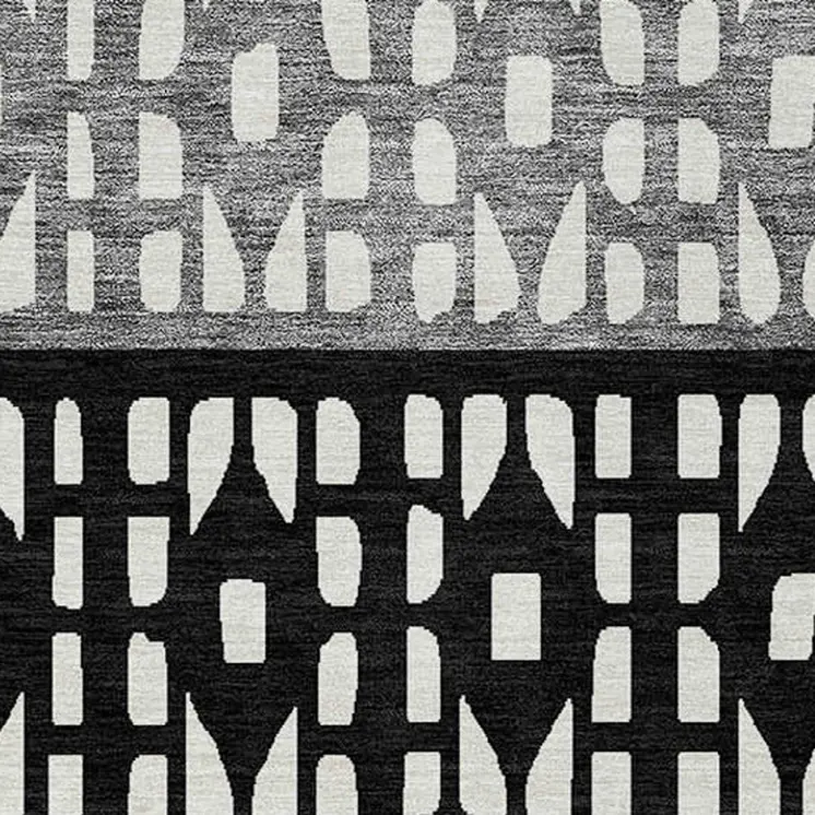 9' X 12' Black Gray And Ivory Geometric Washable Indoor Outdoor Area Rug