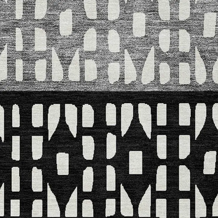 10' X 14' Black Gray And Ivory Geometric Washable Indoor Outdoor Area Rug
