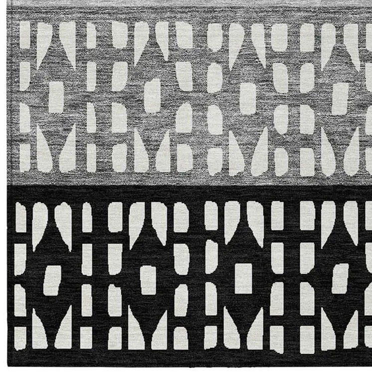 10' X 14' Black Gray And Ivory Geometric Washable Indoor Outdoor Area Rug