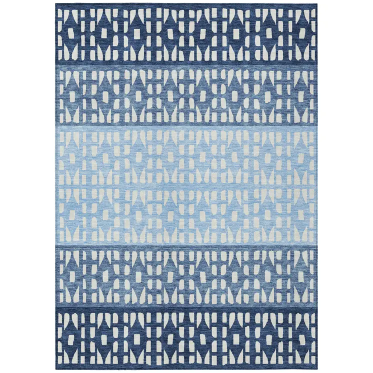 5' X 8' Blue Sky Blue And Ivory Geometric Washable Indoor Outdoor Area Rug