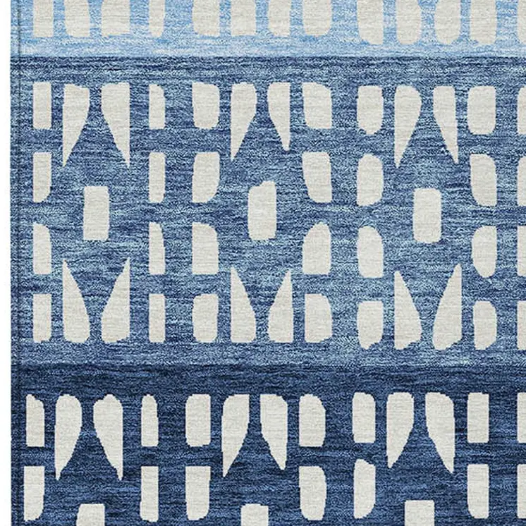 5' X 8' Blue Sky Blue And Ivory Geometric Washable Indoor Outdoor Area Rug