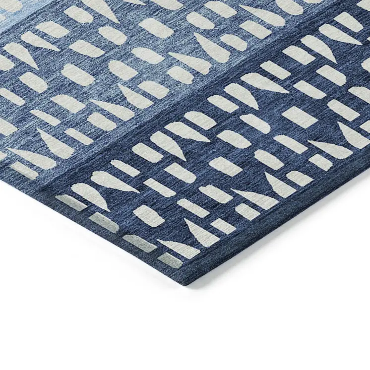 8' X 10' Blue Sky Blue And Ivory Geometric Washable Indoor Outdoor Area Rug