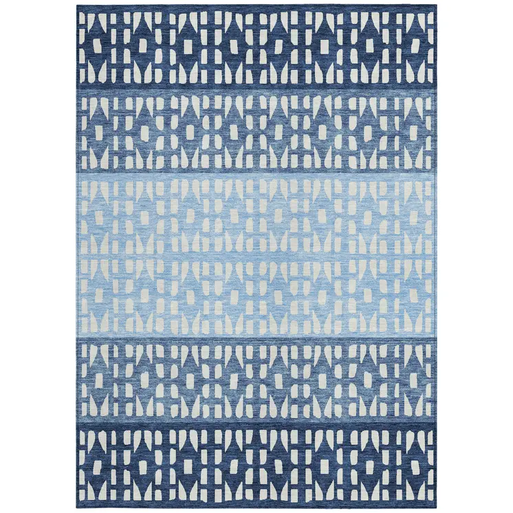 10' X 14' Blue Sky Blue And Ivory Geometric Washable Indoor Outdoor Area Rug