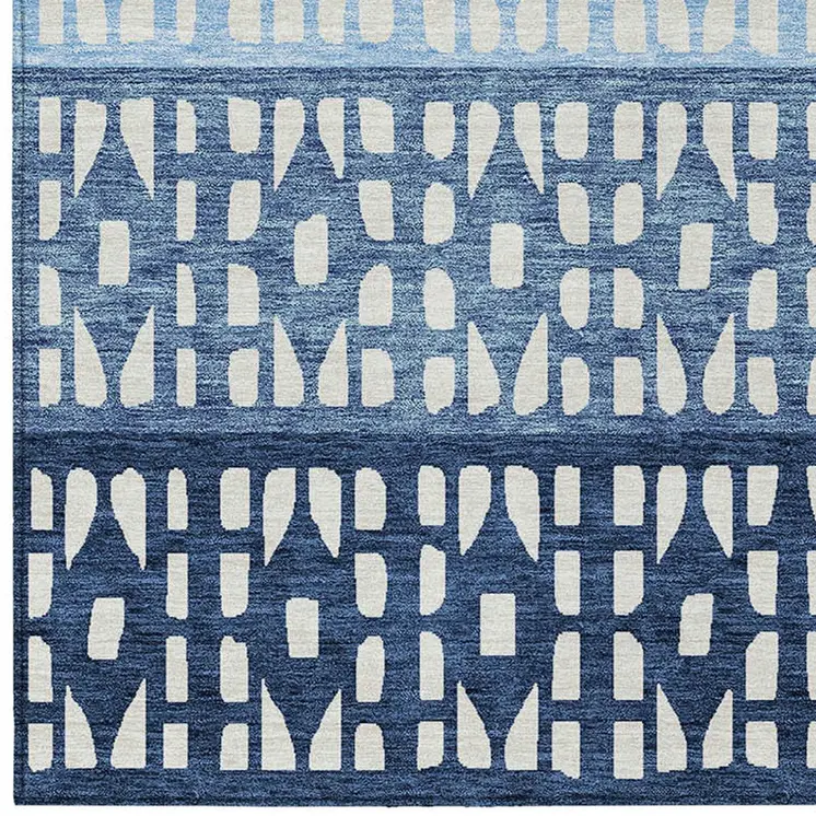 10' X 14' Blue Sky Blue And Ivory Geometric Washable Indoor Outdoor Area Rug