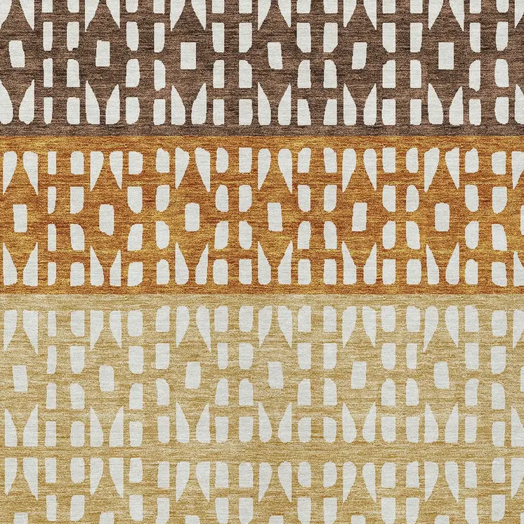 3' X 5' Coffee Copper And Ivory Geometric Washable Indoor Outdoor Area Rug