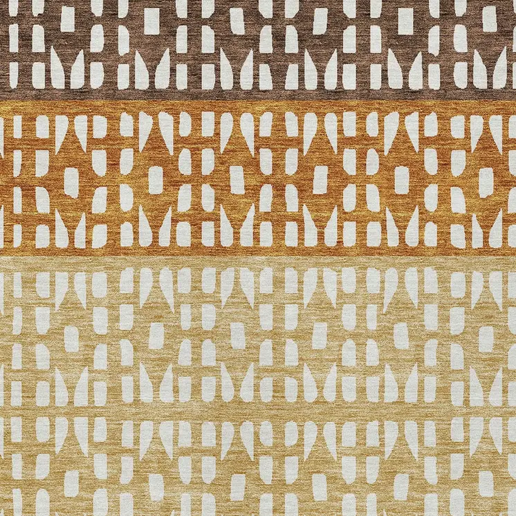 5' X 8' Coffee Copper And Ivory Geometric Washable Indoor Outdoor Area Rug