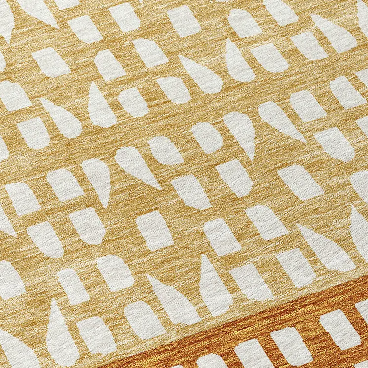 8' Coffee Copper And Ivory Round Geometric Washable Indoor Outdoor Area Rug