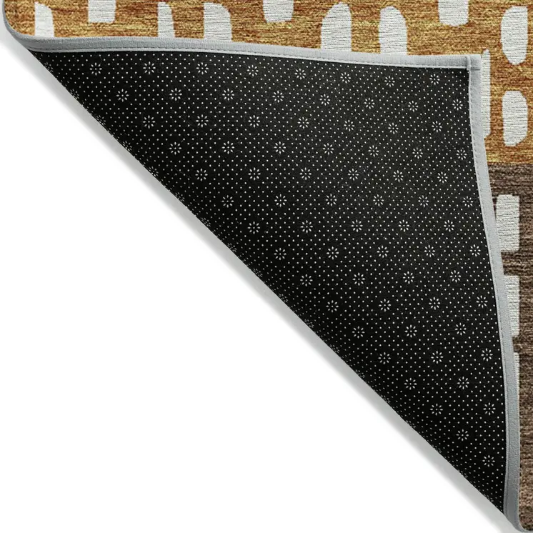 8' X 10' Coffee Copper And Ivory Geometric Washable Indoor Outdoor Area Rug