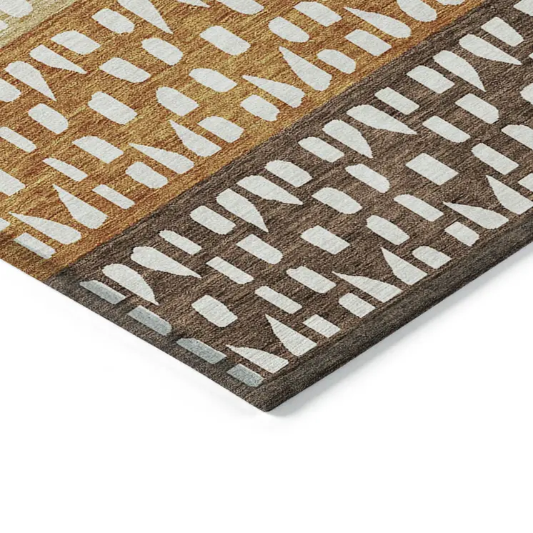 8' X 10' Coffee Copper And Ivory Geometric Washable Indoor Outdoor Area Rug