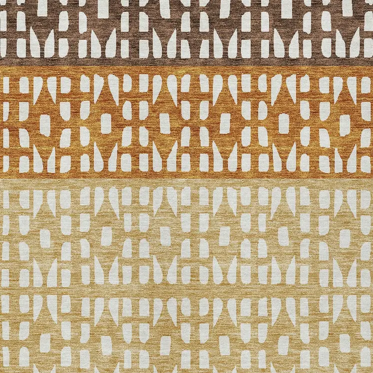 8' X 10' Coffee Copper And Ivory Geometric Washable Indoor Outdoor Area Rug