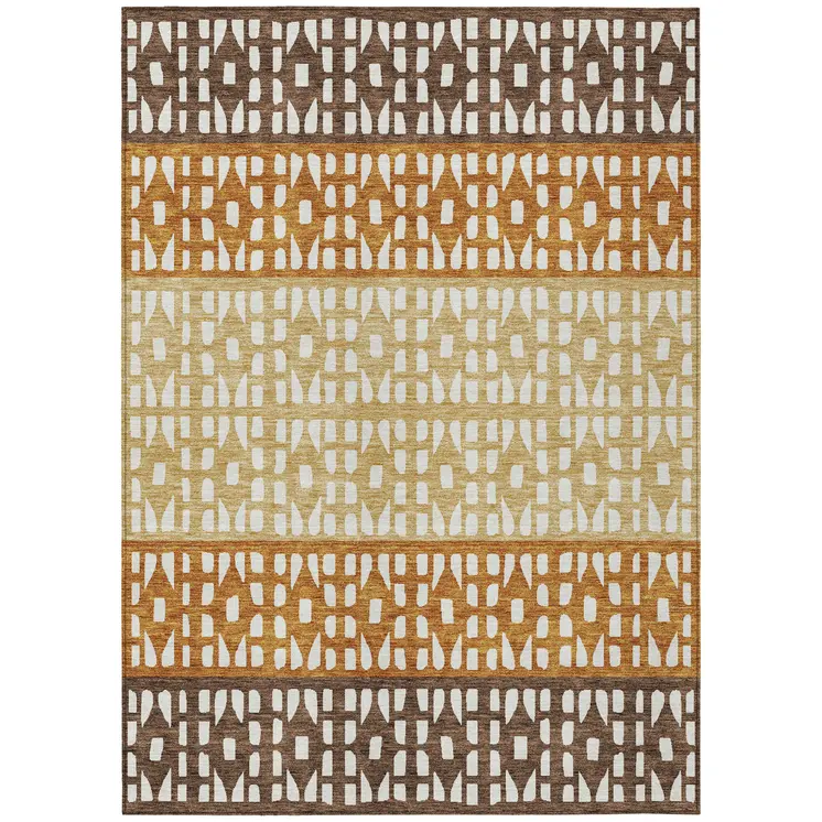 9' X 12' Coffee Copper And Ivory Geometric Washable Indoor Outdoor Area Rug