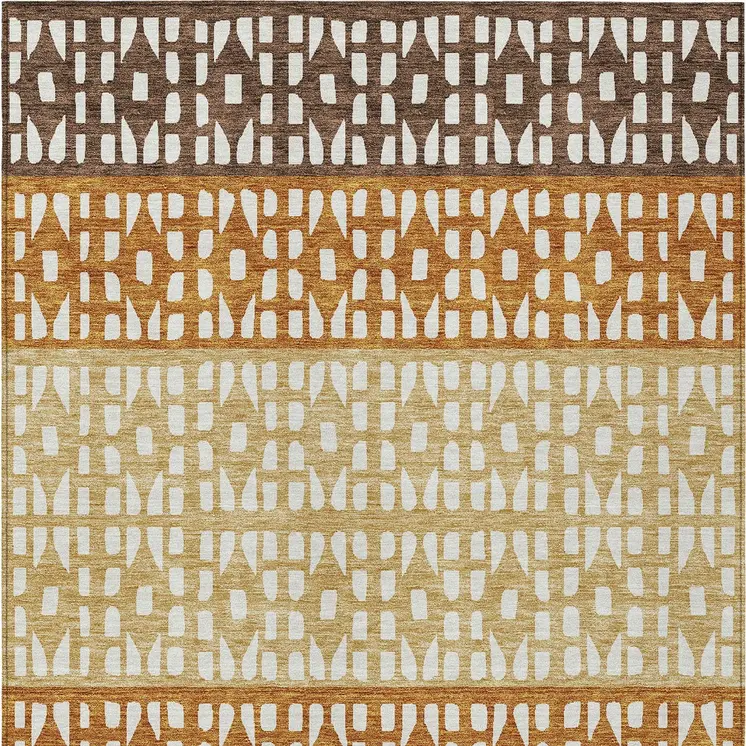 9' X 12' Coffee Copper And Ivory Geometric Washable Indoor Outdoor Area Rug