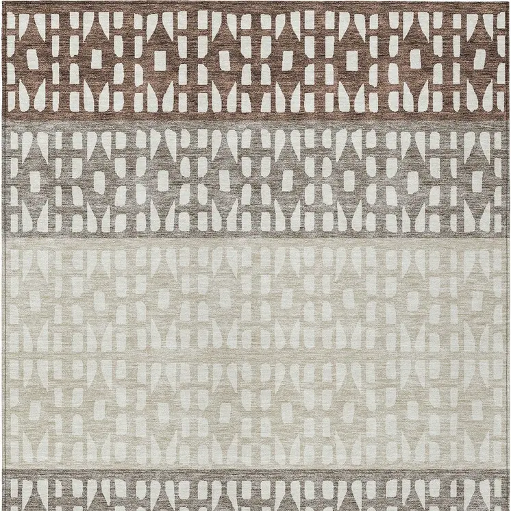 3' X 5' Chocolate Taupe And Ivory Geometric Washable Indoor Outdoor Area Rug
