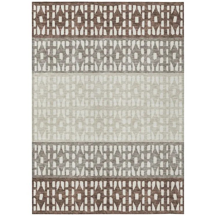 3' X 5' Chocolate Taupe And Ivory Geometric Washable Indoor Outdoor Area Rug