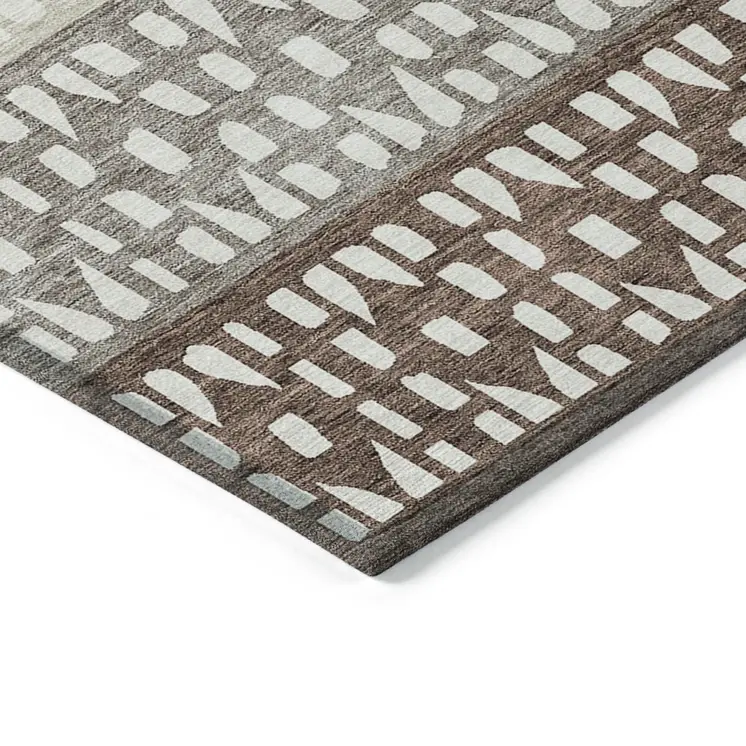 3' X 5' Chocolate Taupe And Ivory Geometric Washable Indoor Outdoor Area Rug