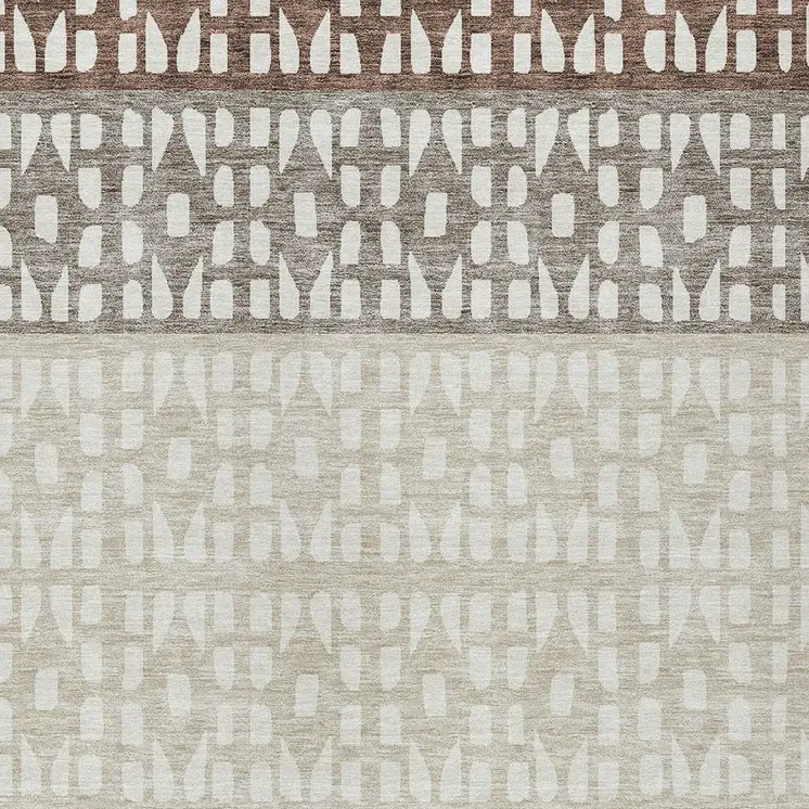 3' X 5' Chocolate Taupe And Ivory Geometric Washable Indoor Outdoor Area Rug