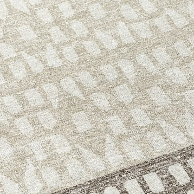 8' Chocolate Taupe And Ivory Round Geometric Washable Indoor Outdoor Area Rug
