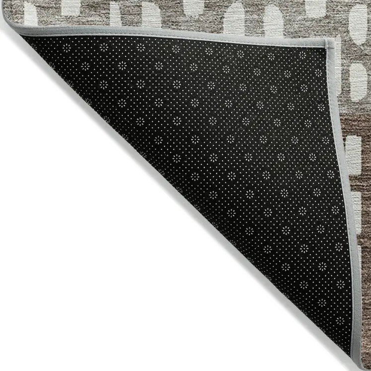 8' X 10' Chocolate Taupe And Ivory Geometric Washable Indoor Outdoor Area Rug