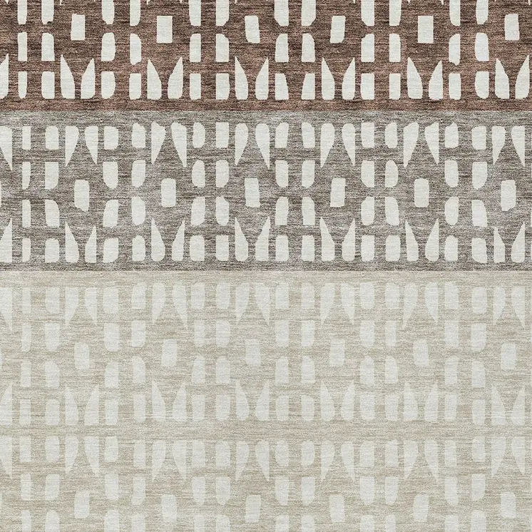 8' X 10' Chocolate Taupe And Ivory Geometric Washable Indoor Outdoor Area Rug