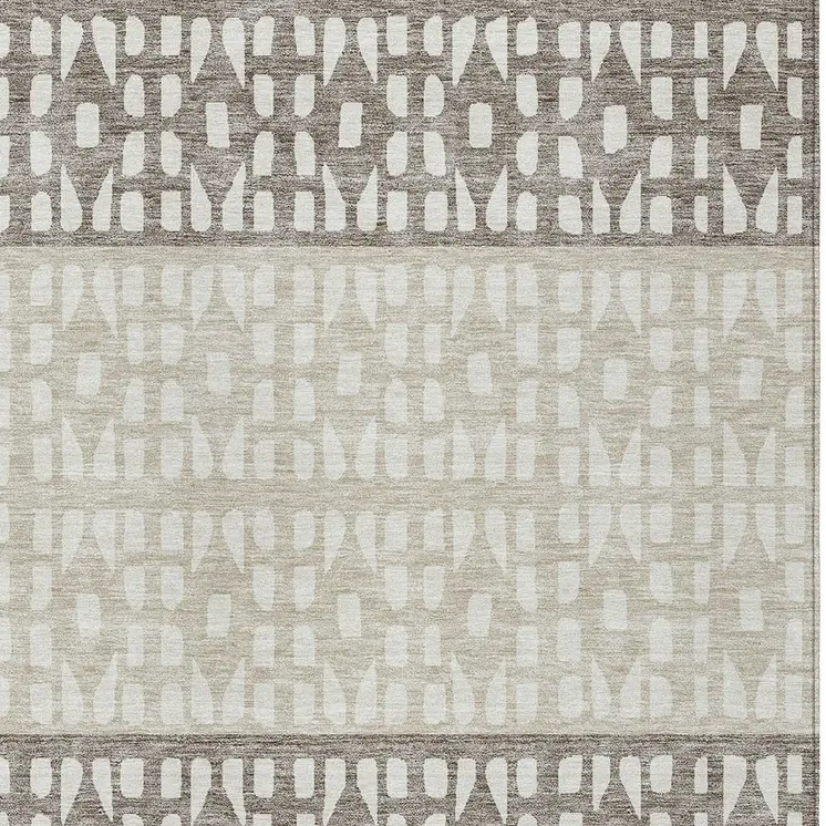 9' X 12' Chocolate Taupe And Ivory Geometric Washable Indoor Outdoor Area Rug