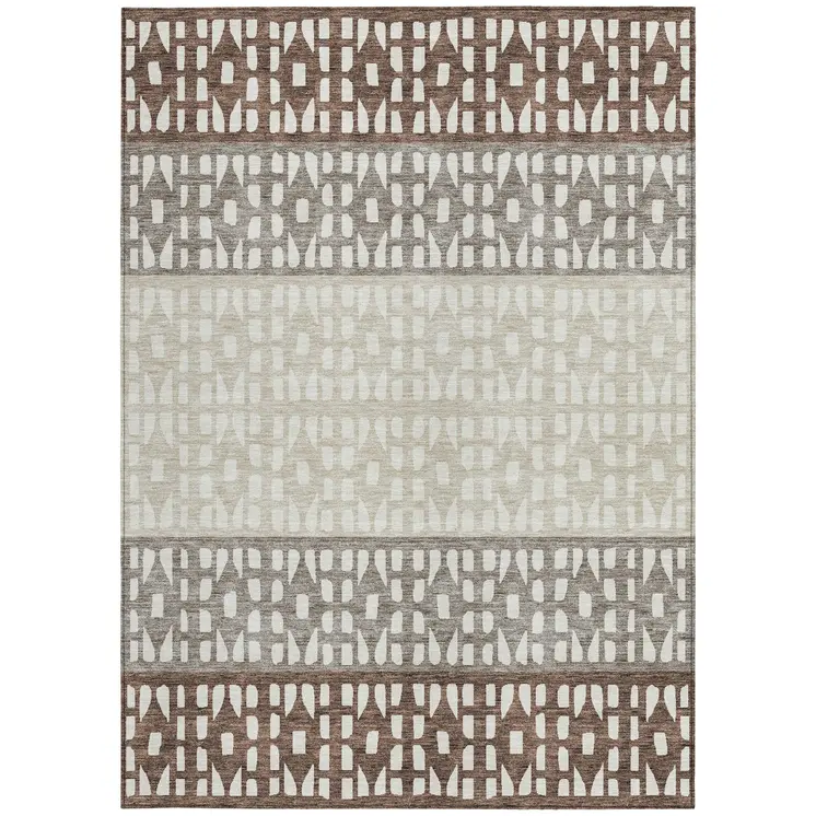 10' X 14' Chocolate Taupe And Ivory Geometric Washable Indoor Outdoor Area Rug