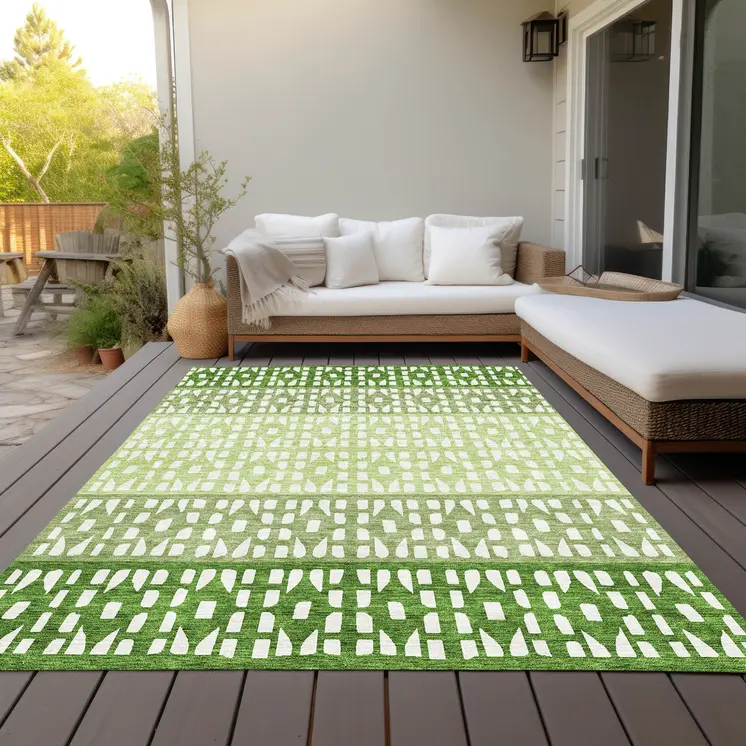 3' X 5' Green Sage And Ivory Geometric Washable Indoor Outdoor Area Rug