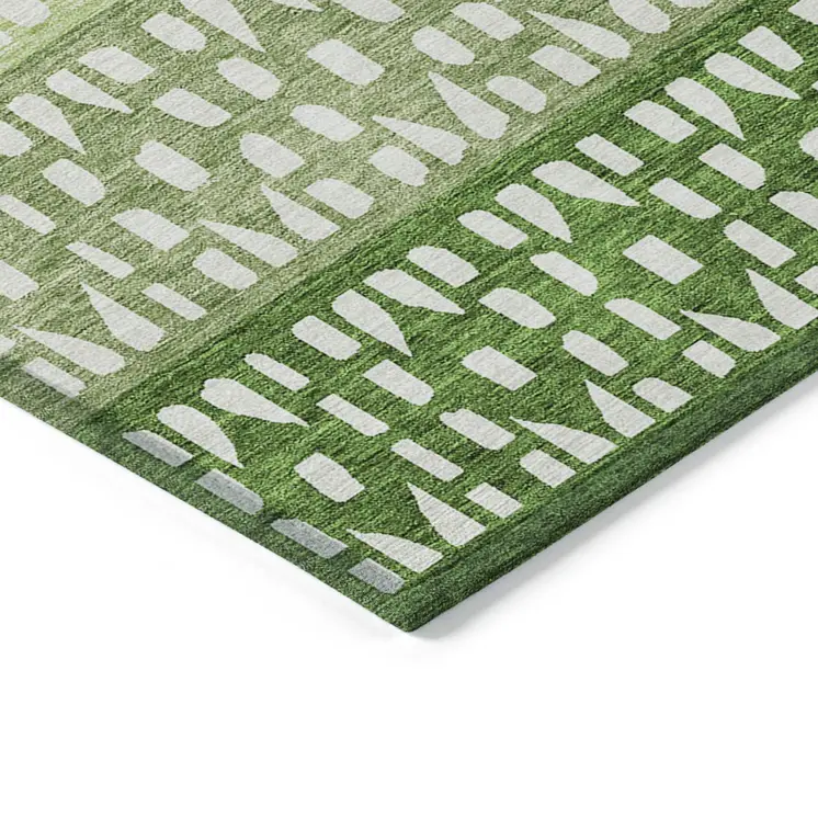 3' X 5' Green Sage And Ivory Geometric Washable Indoor Outdoor Area Rug